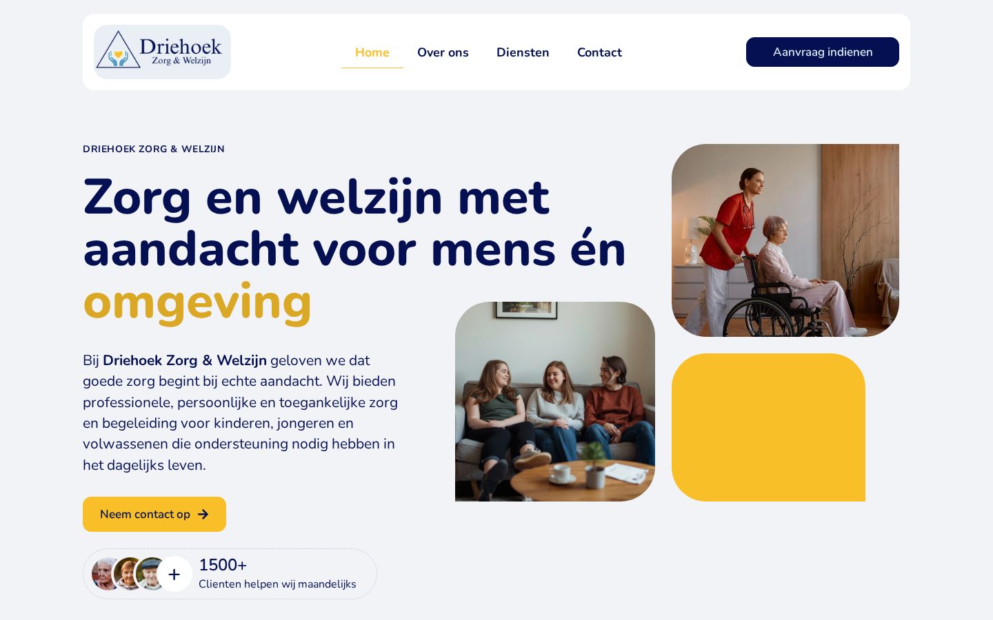 Schermafbeelding van de website driehoekzorgenwelzijn.nl