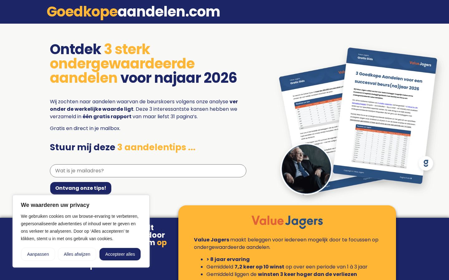 Schermafbeelding van de website goedkopeaandelen.com