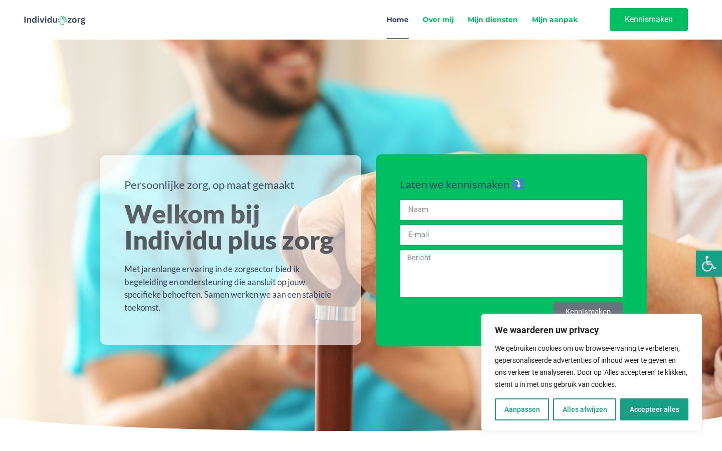 Schermafbeelding van de website individupluszorg.nl
