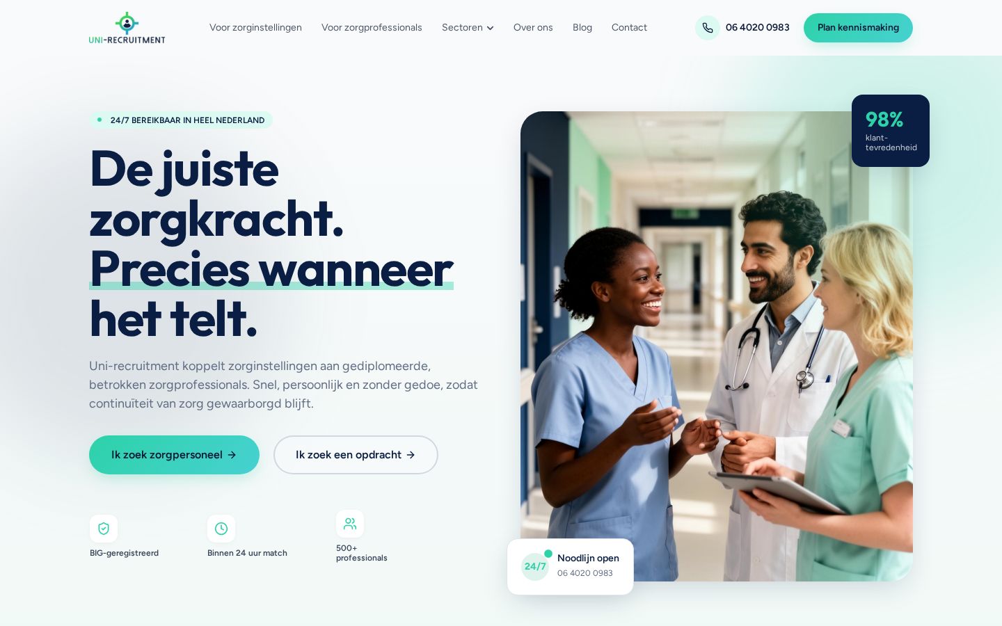 Schermafbeelding van de website uni-recruitment.nl